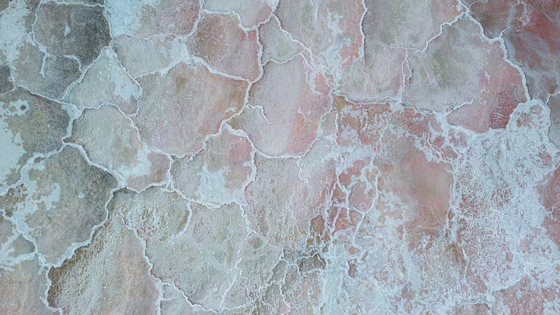 Aerial view of salt flat patterns, the natural source of mineral iodine