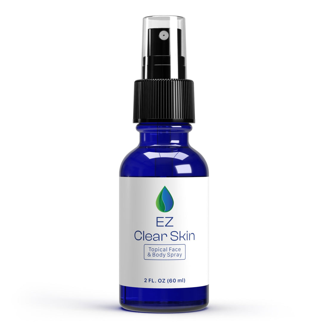 IodinePure EZ Clear Skin 60ml cobalt blue glass spray bottle photographed on a white background