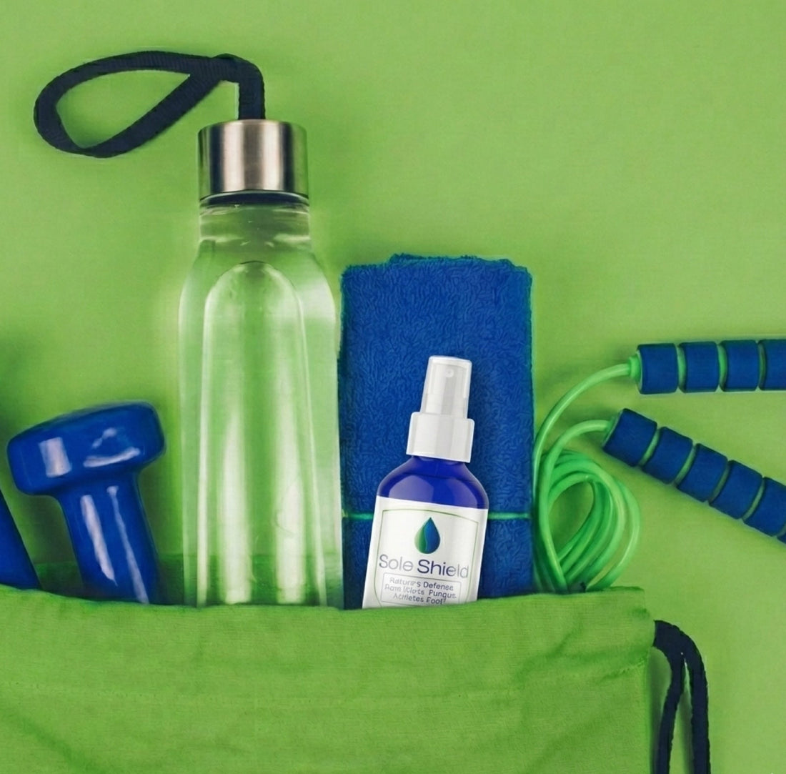 Gym bag with towel, water bottle and training kit, the environment where combat sports athletes pick up foot fungus