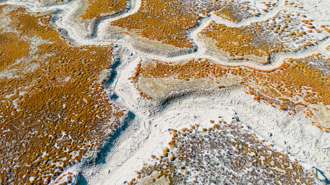 Aerial view of textured salt flats, the natural source of mineral iodine