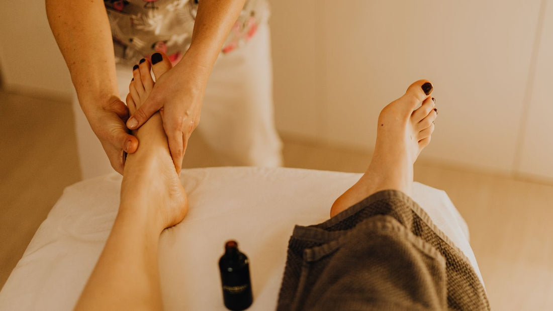 A professional foot treatment in progress