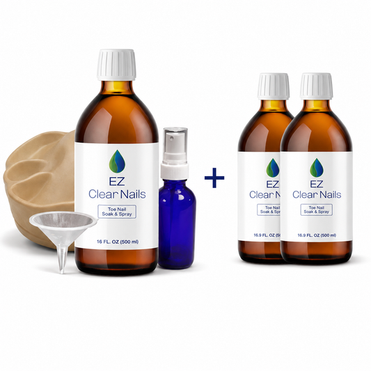 EZ Clear Nails 90-Day Complete Protocol Bundle — Starter Kit with soak tray, spray bottle, funnel and two 500ml refill bottles