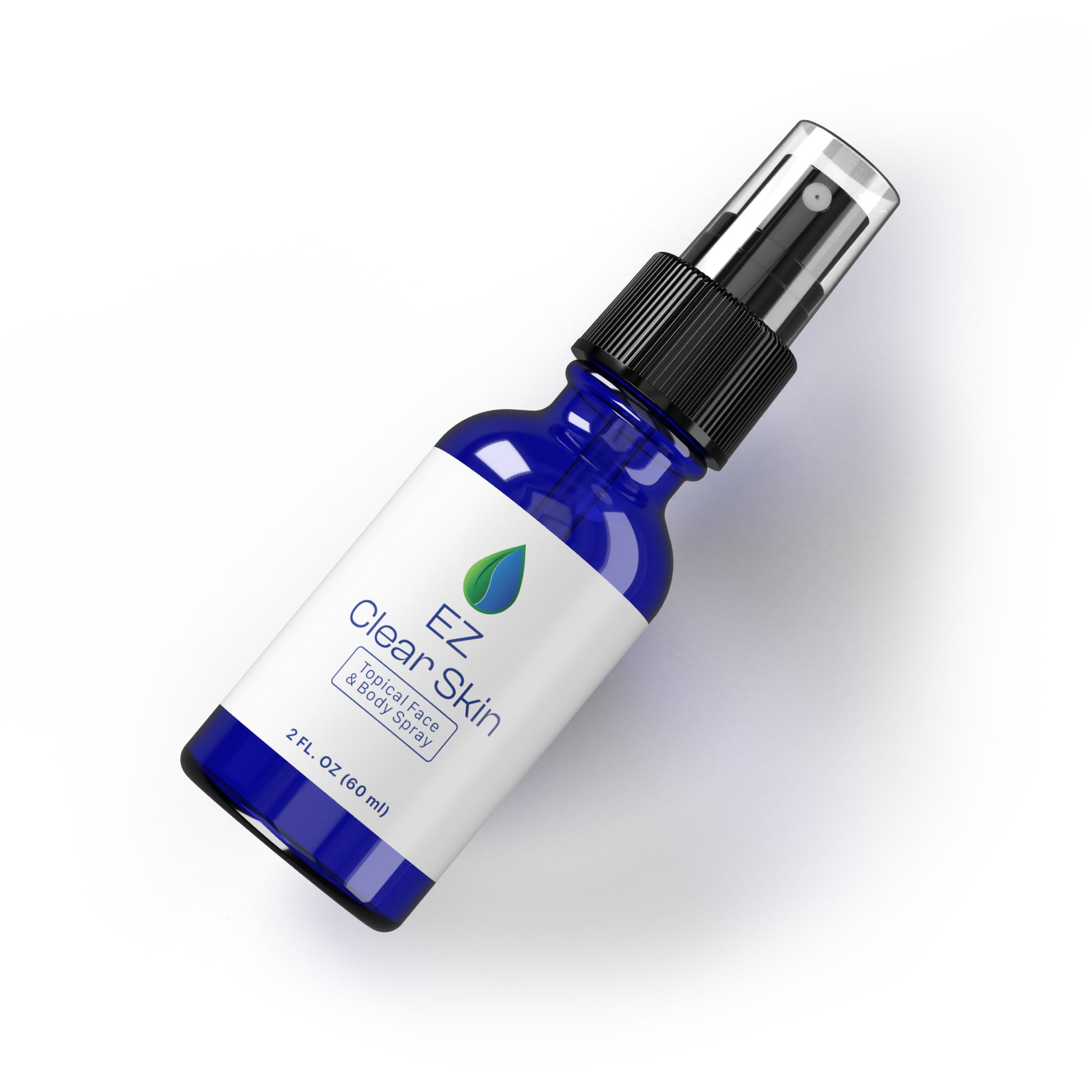 blue bottle of ez clear skin on white background