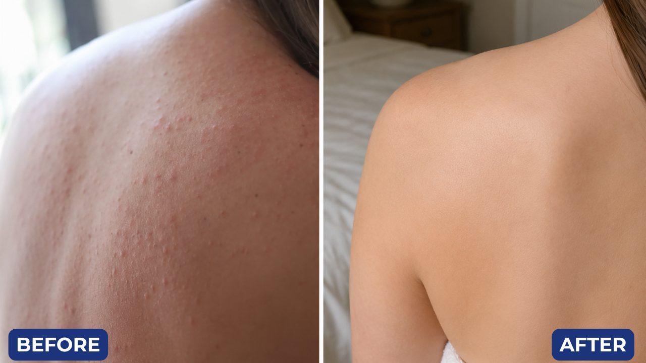 Before and after, back acne